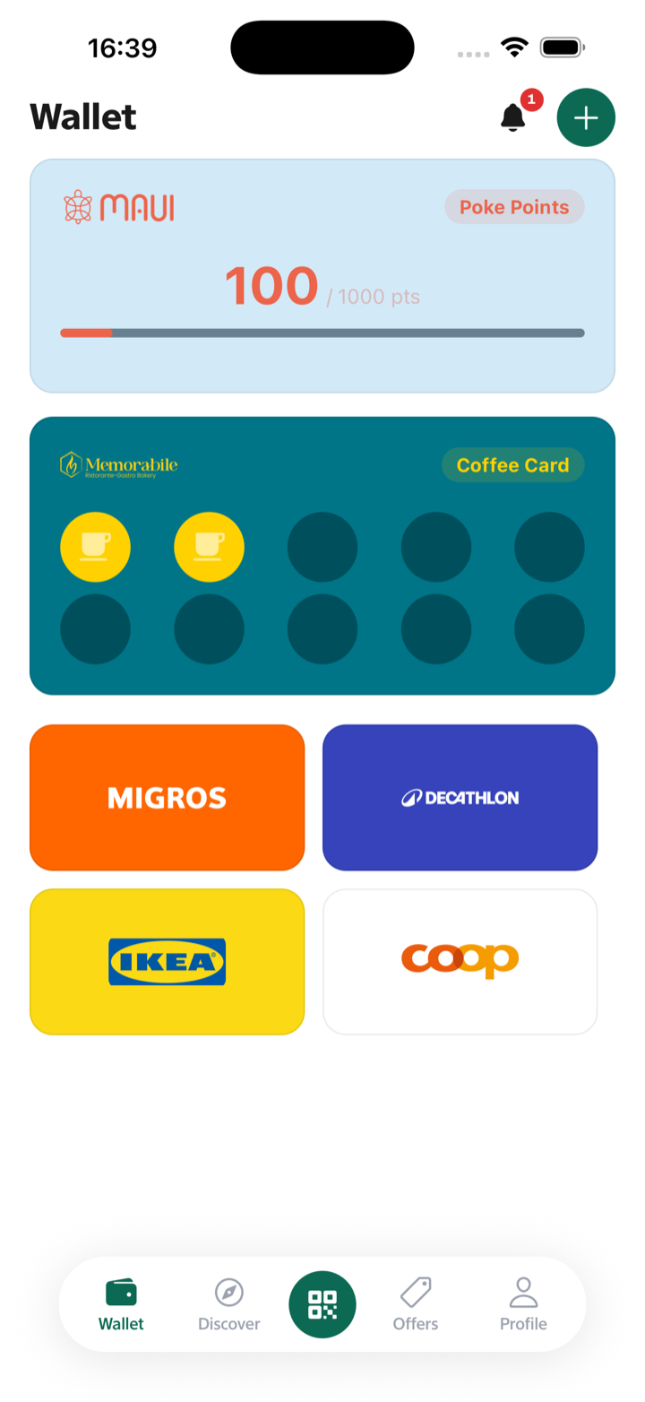 The Loyable app wallet showing a loyalty card with a QR code ready to scan at checkout